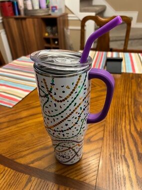 Insulated Travel Tumbler with Handle and Straw - Purple